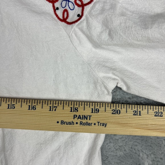 Women's Small Blouse‎ White Embroidered Button Front 3/4 Puff Sleeve Boho Hippie - Picture 5 of 7